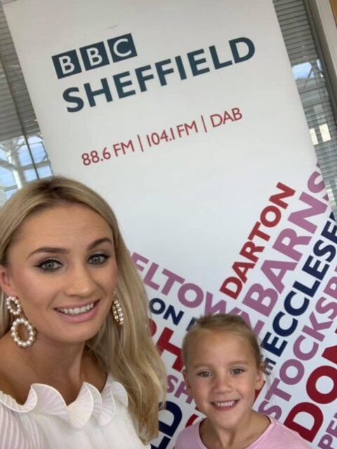 Emily Mallender and her daughter at BBC Radio Sheffield