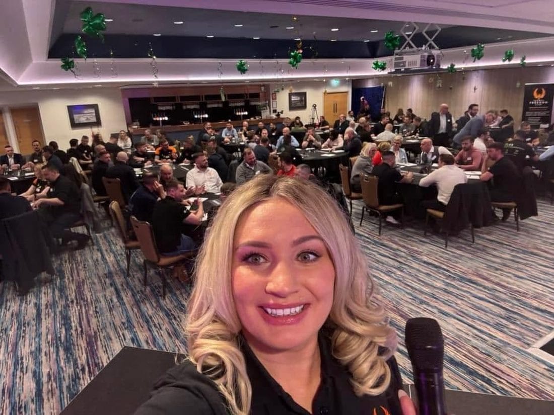 Emily Mallender hosting a packed Trades Freedom Club event room