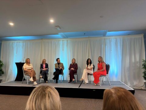 Emily Mallender speaking on a women in business panel hosted by Christa Ackroyd
