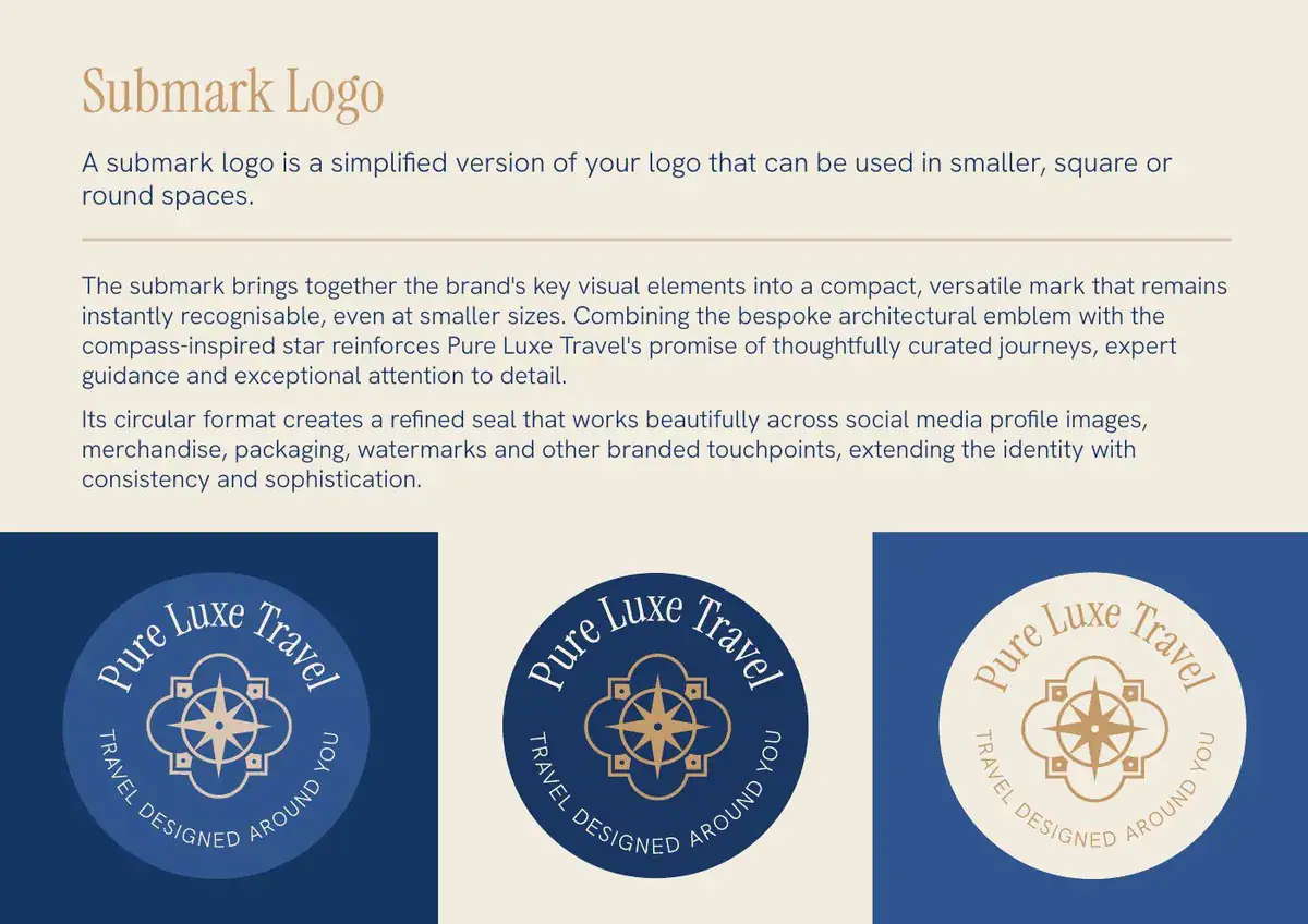 Pure Luxe Travel brand guidelines by EMpowered Brand Studio, page 7
