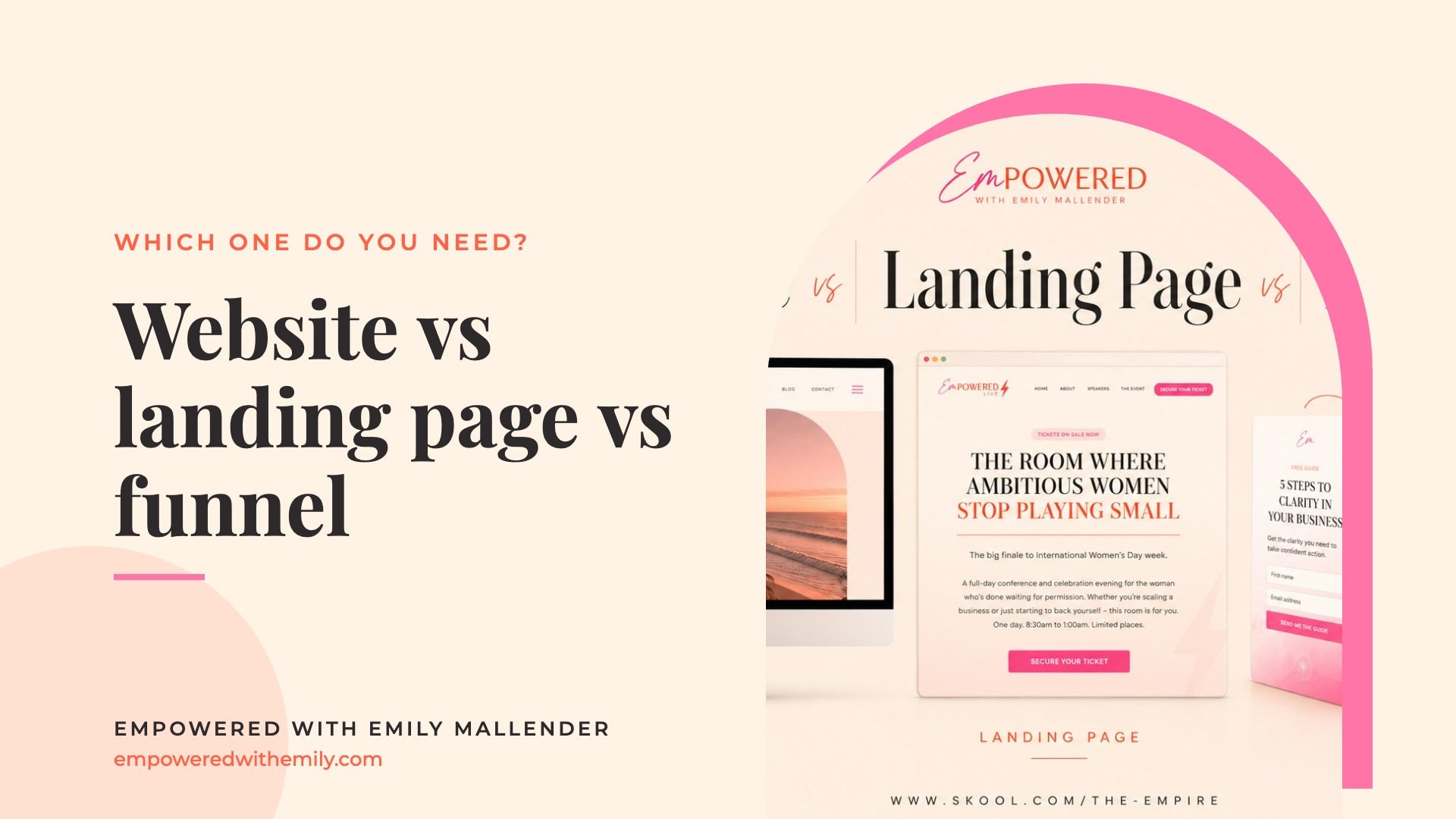 Website vs landing page vs funnel: blog by Emily Mallender, business coach for women