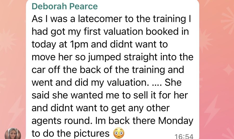 Deborah Pearce sharing her first valuation booked